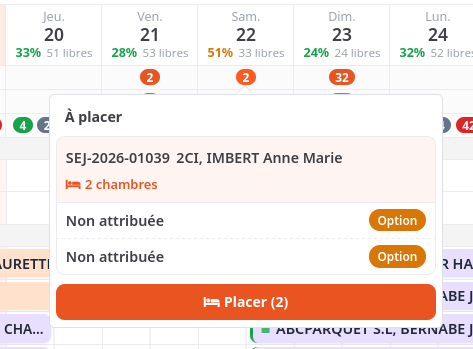 Le popover « À placer » d'un jour avec le bouton Placer